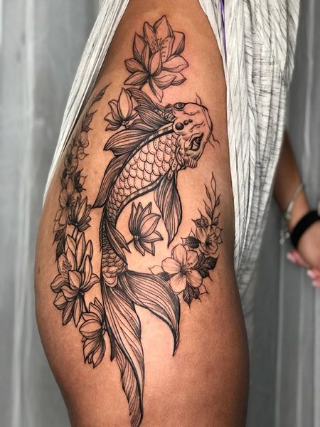 Koi Fish Thigh Tattoo
