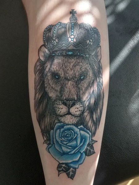 Lion And Blue Rose Tattoo