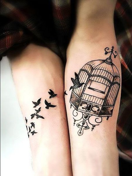 Matching Bird Cage Tattoo