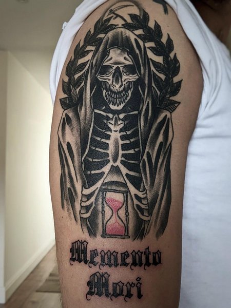 Memento Mori Tattoo On Shoulder