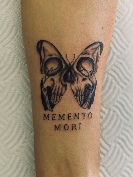 Memento Mori Tattoo With Butterfly