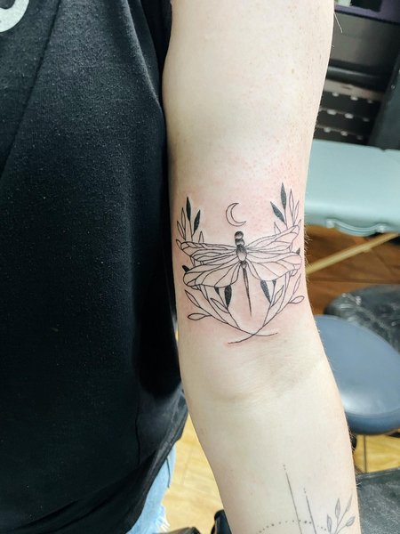 Moon And Dragonfly Tattoo
