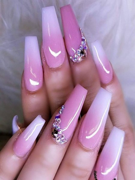 Pink Ombre Nails With Diamonds