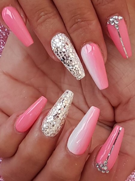 Pink Ombre Nails With Rhinestone