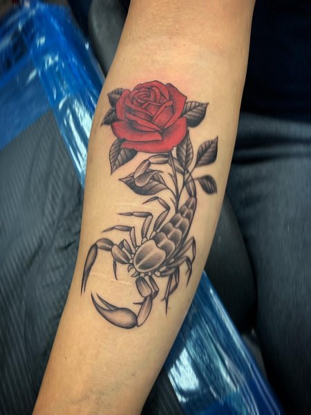 Scorpion Tattoo With Rose