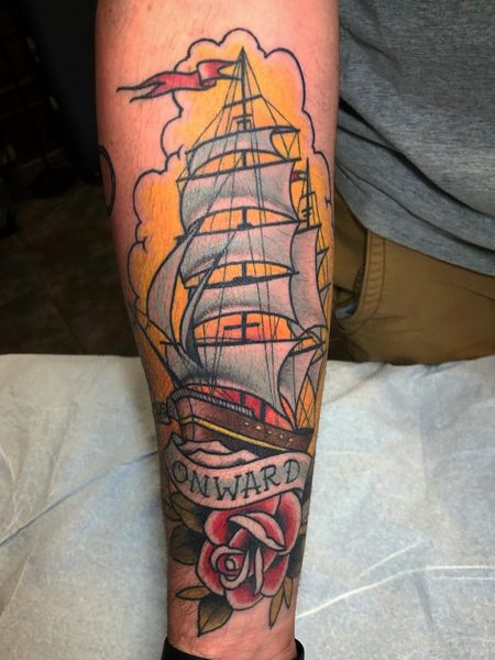 Ship And Rose Tattoo