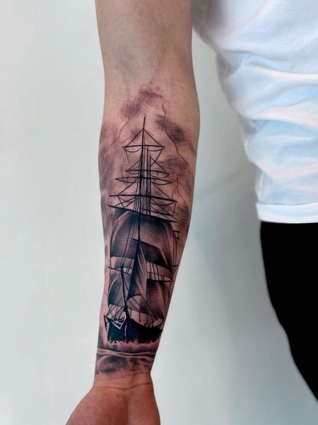Ship Forearm Tattoo