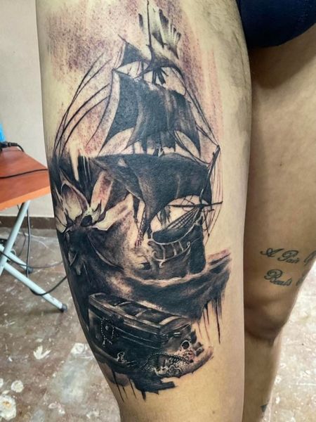Ship Leg Tattoo
