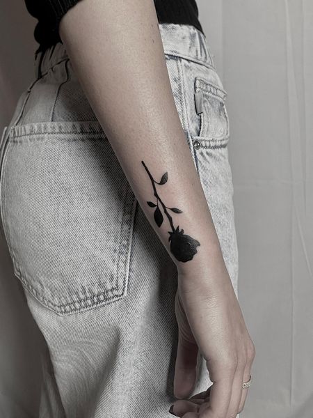 Single Black Rose Tattoo