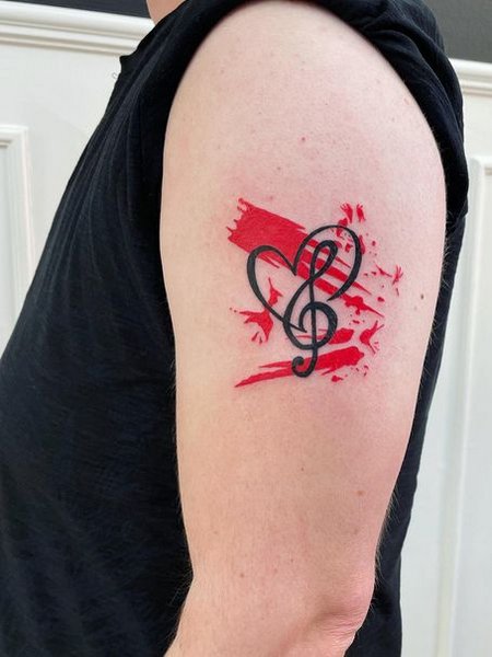 Small Music Note Trash Polka Tattoo