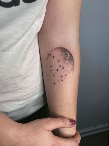 Starry Watercolor Scene Tattoo