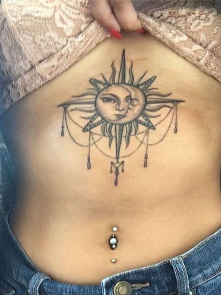 Sun And Moon Sternum Tattoos