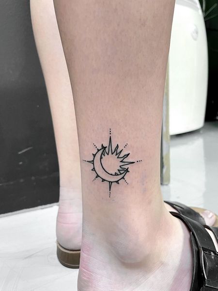 Sun and Moon Ankle Tattoo