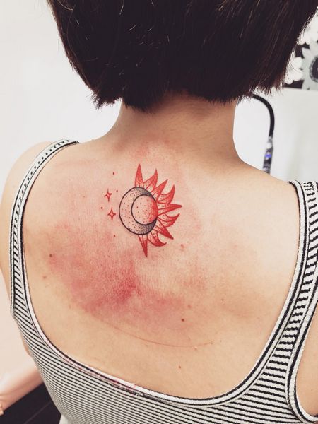 Sun and Moon Back Tattoo