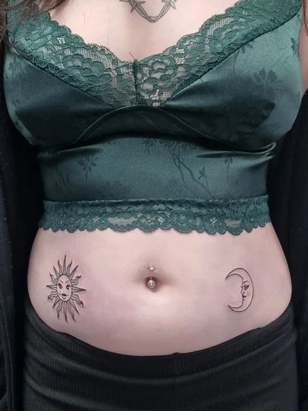 Sun and Moon Belly Tattoo