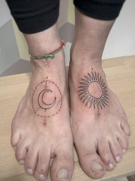 Sun and Moon Foot Tattoo