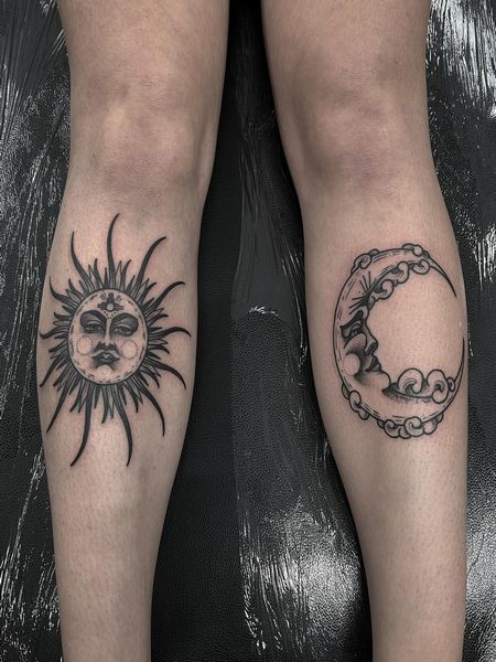 Sun and Moon Leg Tattoo