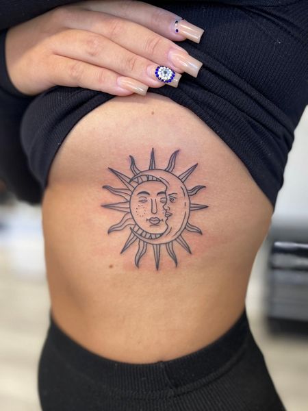 Sun and Moon Rib Tattoo
