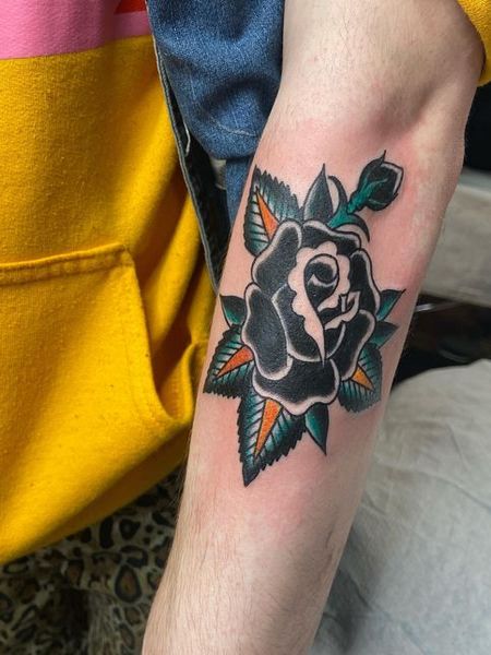 Traditional Black Rose Tattoo