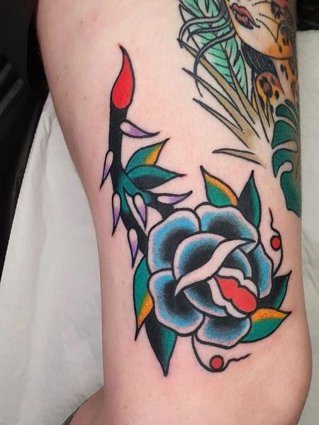 Traditional Blue Rose Tattoo