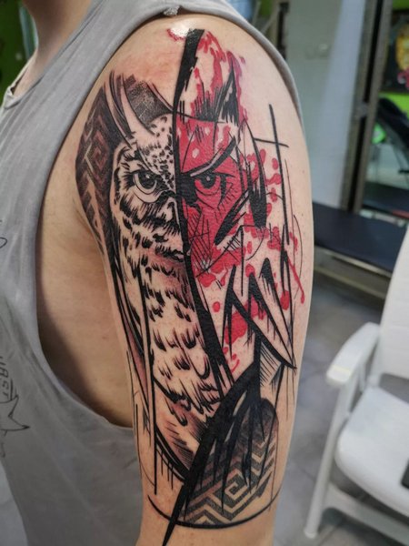 Trash Polka Owl Tattoo