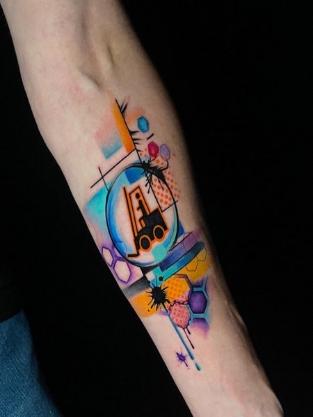 Watercolor Trash Polka Tattoo