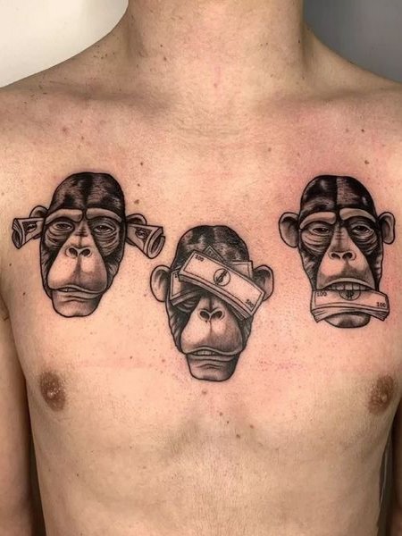 Wise Monkey With Money Tattoos