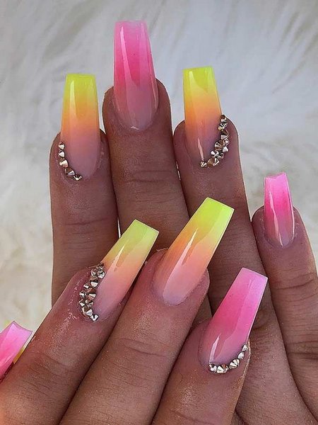 Yellow And Pink Ombre Nails