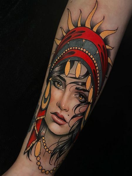 neo traditional gypsy tattoo