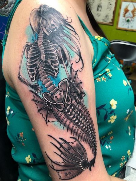 skeleton mermaid tattoo