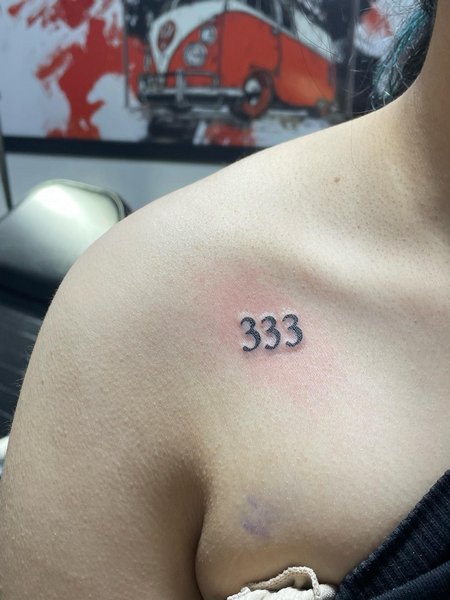 333 Tattoo On Collarbone