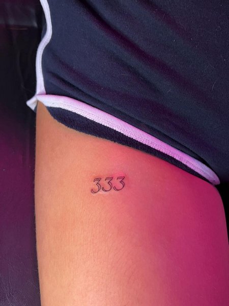 333 Tattoo On Thigh