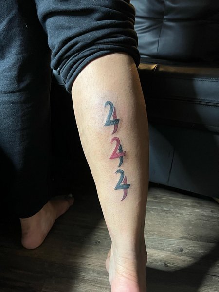 444 Tattoo On Calf