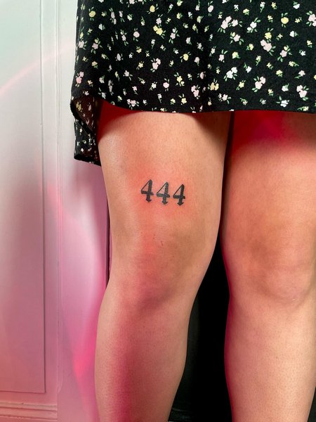 444 Tattoo On Leg
