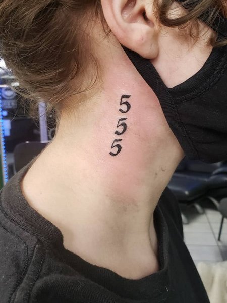 555 Tattoo On Neck