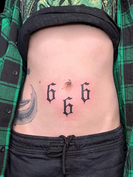 666 Tattoo On Stomach