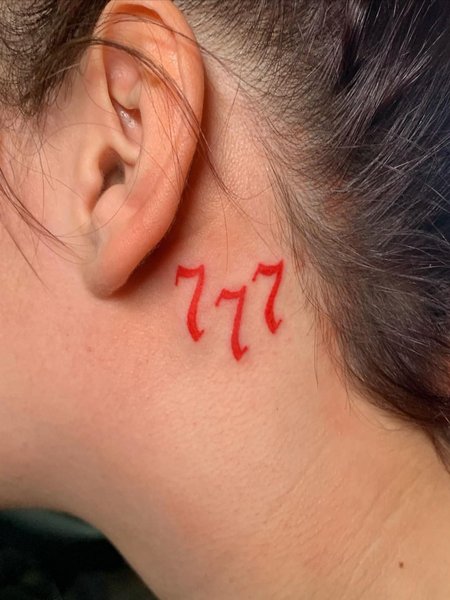 777 Tattoo Behind Ear