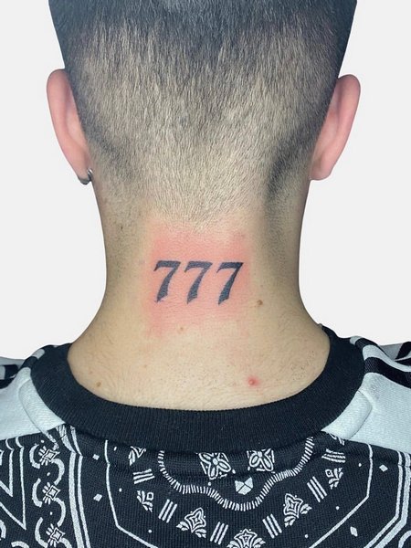 777 Tattoo On Neck