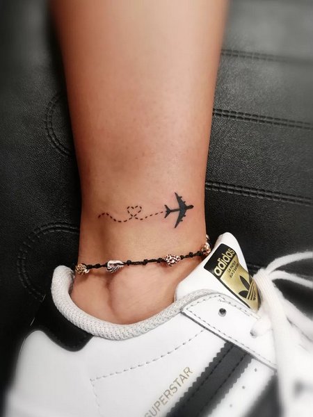 Airplane Tattoo On Ankle