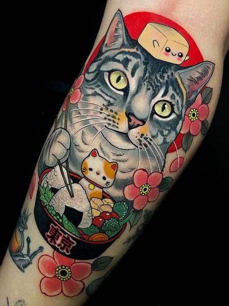 American Traditional Cat Tattoos