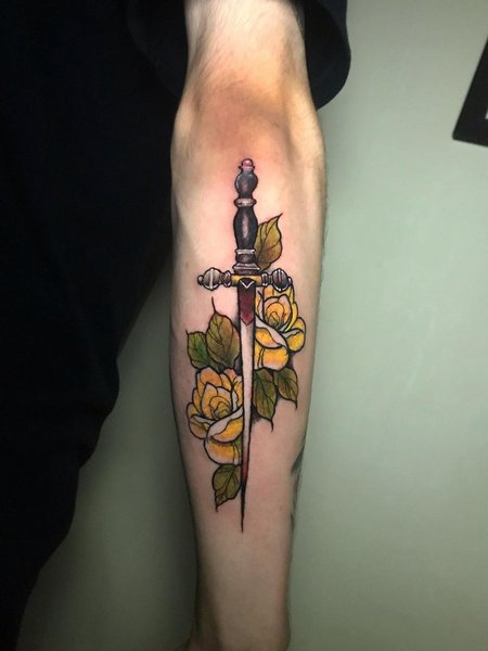 American Traditional Dagger Tattoo