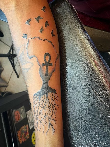 Ankh And Africa Tattoo
