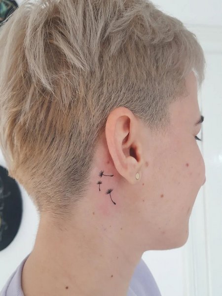 Behind The Ear Dandelion Tattoo