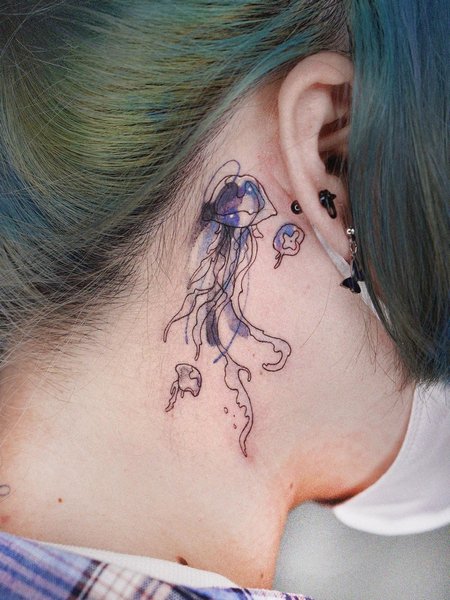 Behind The Ear Jellyfish Tattoo