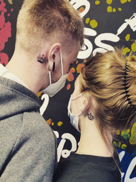 Behind The Ear King And Queen Tattoo