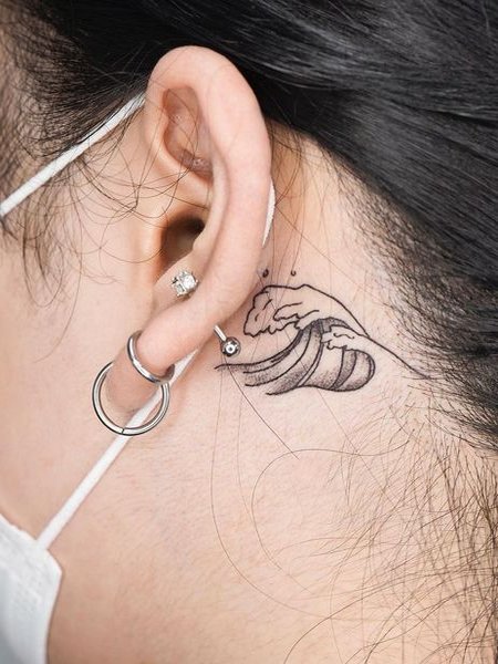 Behind The Ear Wave Tattoo