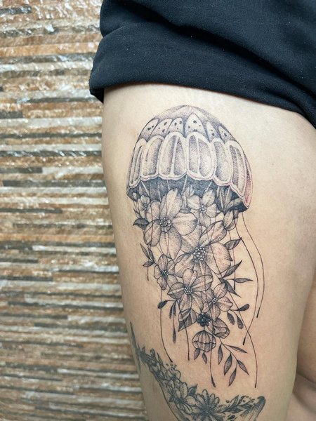 Black And Grey Jellyfish Tattoo