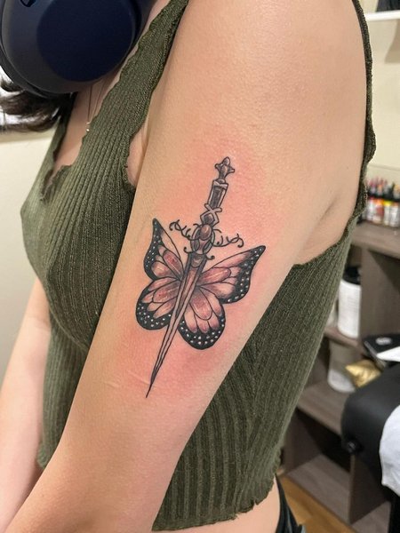 Butterfly And Dagger Tattoo