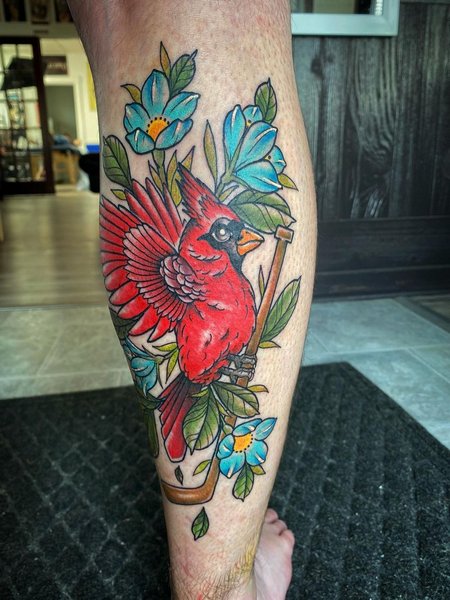 Cardinal Tattoo On Leg