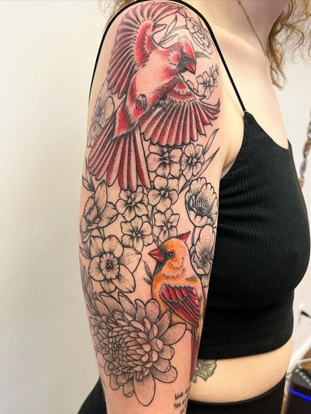 Cardinal Tattoo On Shoulder